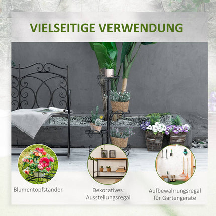 Metall-Pflanzenregal mit 4 Etagen für Garten und Balkon, schwarz
