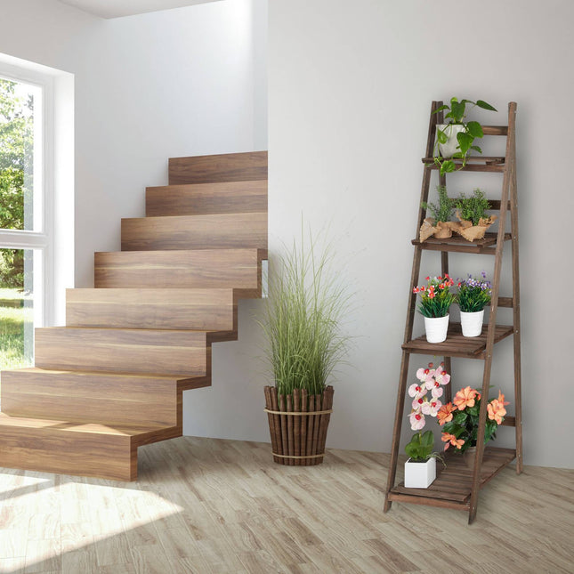 Escalier fleuri en bois marron foncé