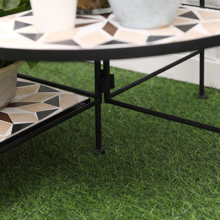 Support À Fleurs Escalier À Fleurs Pliable En 4 Marches Pour Jardin Et Balcon, Métal Avec Carreaux De Céramique, Noir + Beige, 64X64X72Cm