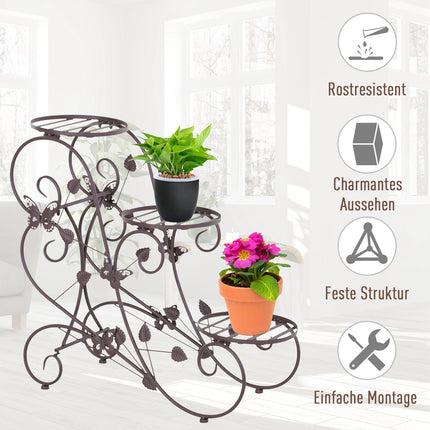 Support À Fleurs Style Français Étagère À Plantes À Trois Niveaux En Métal Bronze 76X27X67Cm