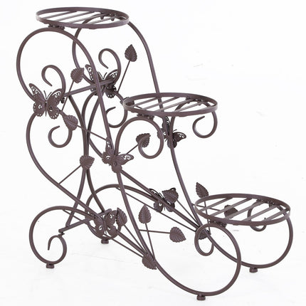 Support À Fleurs Style Français Étagère À Plantes À Trois Niveaux En Métal Bronze 76X27X67Cm
