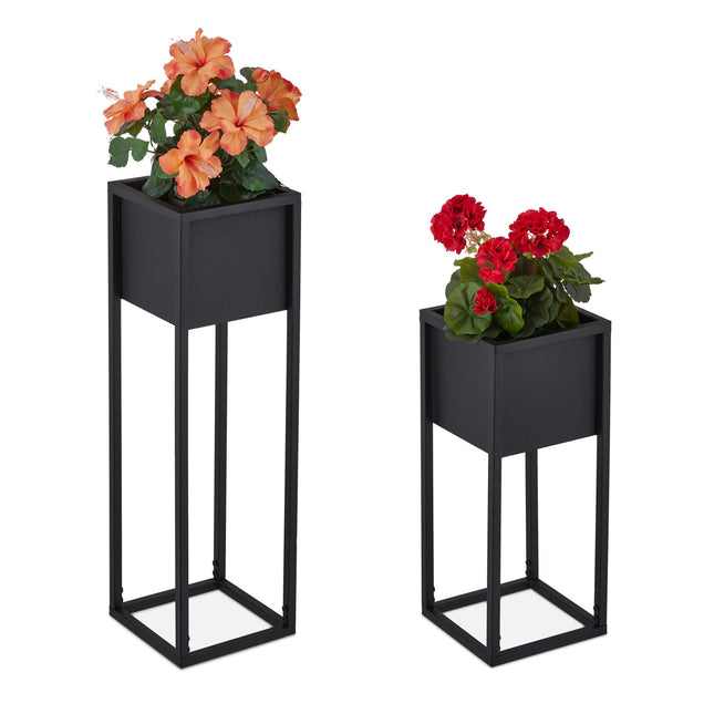 Support de fleurs en métal - 2 pièces en noir