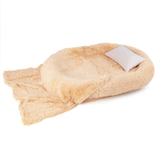 Lit pour chien moelleux pour personnes et chiens avec couverture pour chien lavable 171 x 115 cm marron