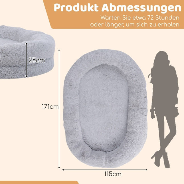 Lit pour chien moelleux pour personnes et chiens avec couverture pour chien lavable 171 x 115 cm gris