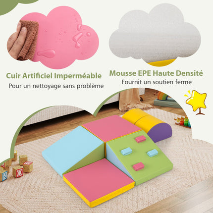 Blocs d'escalade en mousse, ensemble de 6 pièces à scratch pour tout-petits