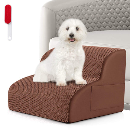 Escalier en mousse pour chien, 2 marches, antidérapant, capacité de 20 kg, marron