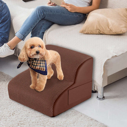 Escalier en mousse pour chien, 2 marches, antidérapant, capacité de 20 kg, marron