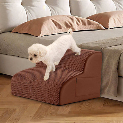 Escalier en mousse pour chien, 2 marches, antidérapant, capacité de 20 kg, marron