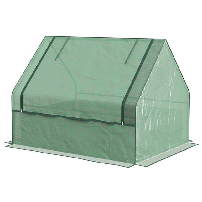 Raised greenhouse with rolling windows for garden, green
