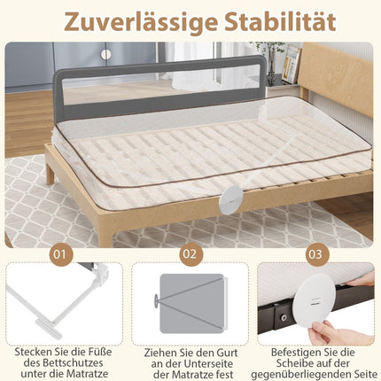 Klappbares 180 cm Bettgitter mit Sicherheitsgurten, Grau