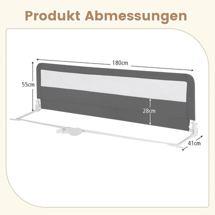 Klappbares 180 cm Bettgitter mit Sicherheitsgurten, Grau