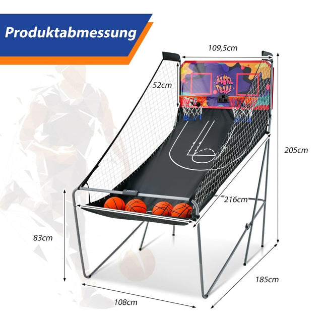 Jeu d'arcade de basketball pliable à 2 paniers avec 8 modes