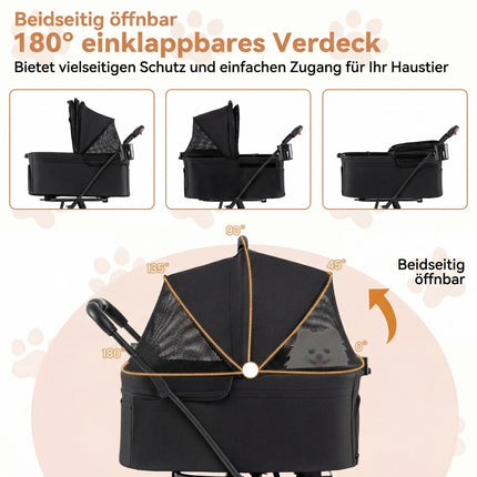 Poussette pliable 3 en 1 pour animaux de compagnie avec deux porte-bébés, noire
