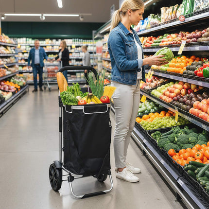 Faltbarer 3-in-1 Einkaufstrolley, 40L, 25kg Tragkraft, Schwarz