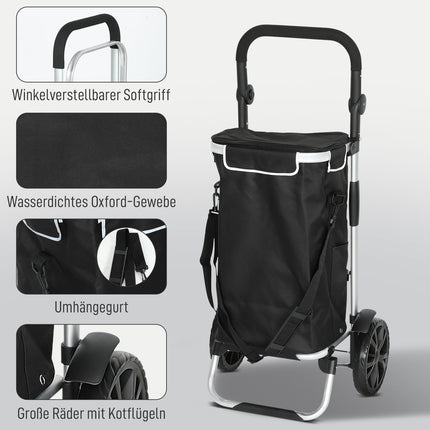 Faltbarer 3-in-1 Einkaufstrolley, 40L, 25kg Tragkraft, Schwarz