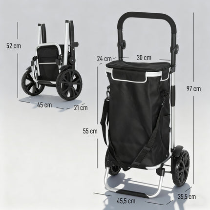 Faltbarer 3-in-1 Einkaufstrolley, 40L, 25kg Tragkraft, Schwarz