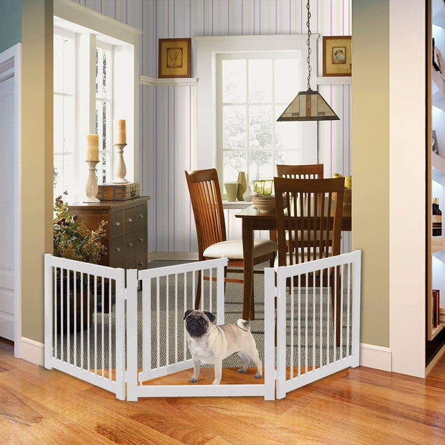 Barrière pour chien pliable en 3 parties avec portillon en pin pour portes/escaliers, hauteur 61 cm, blanche