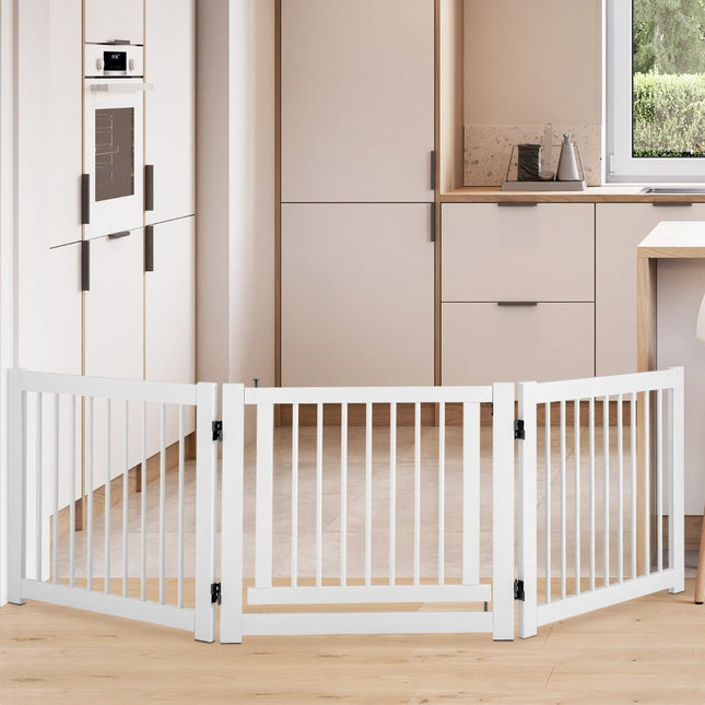 Barrière pour chien pliable en 3 parties avec portillon en pin pour portes/escaliers, hauteur 61 cm, blanche