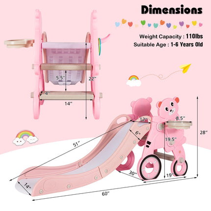 Toboggan pliable 4 en 1 pour tout-petits, avec cerceau, rose, 50 kg