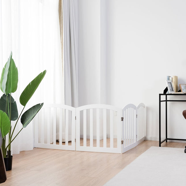 Barrière pliable pour animaux de compagnie à 4 panneaux, en bois MDF, blanche