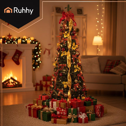 Foldable 6ft Artificial Christmas Tree with Decorations
