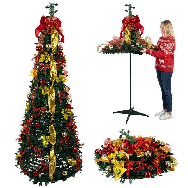 Sapin de Noël artificiel pliable de 1,80 m avec décorations