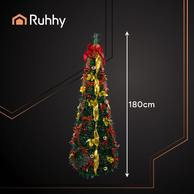 Sapin de Noël artificiel pliable de 1,80 m avec décorations