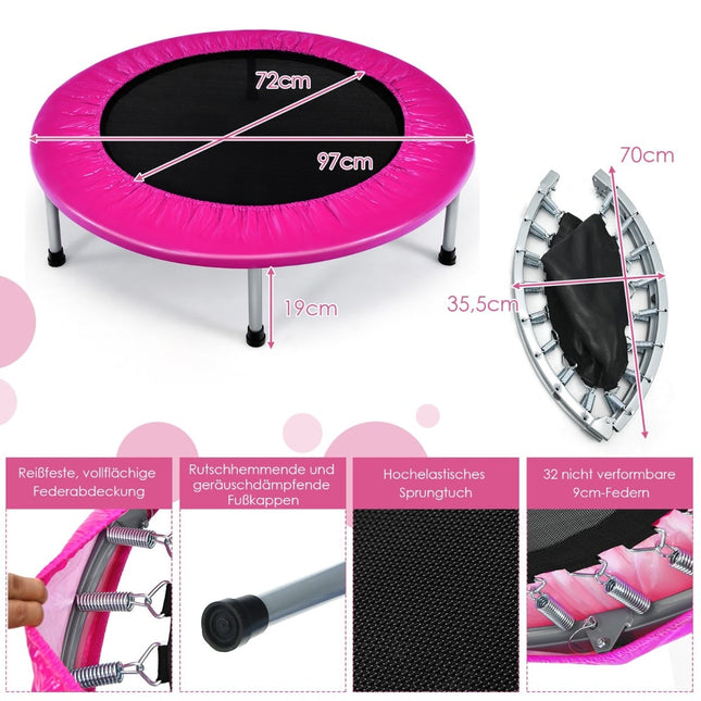 Trampoline rose pliable de 97 cm pour enfants, capacité de charge de 150 kg