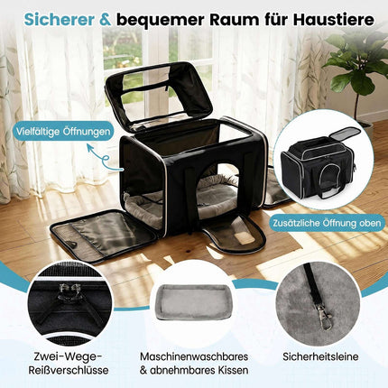 Sac de transport pliable pour animaux de compagnie, homologué pour le transport aérien, avec roulettes, noir