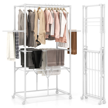 Étendoir à linge pliable en aluminium avec roulettes