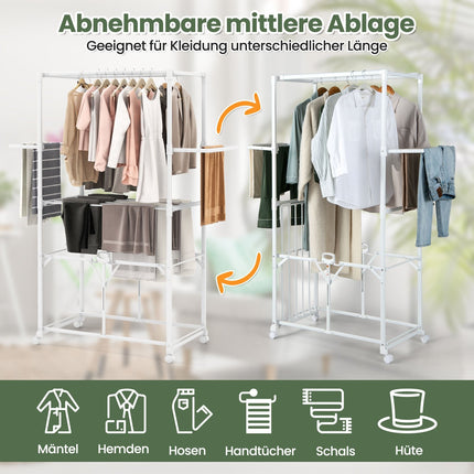 Étendoir à linge pliable en aluminium avec roulettes