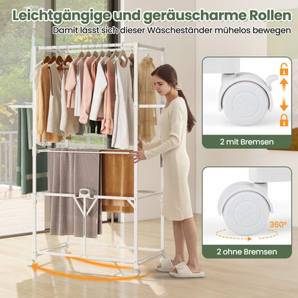 Étendoir à linge pliable en aluminium avec roulettes