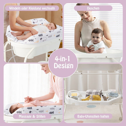 Table à langer pliable avec baignoire, rangement et roulettes
