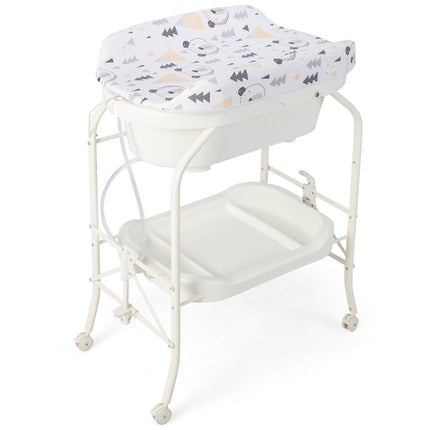 Table à langer pliable avec baignoire, rangement et roulettes