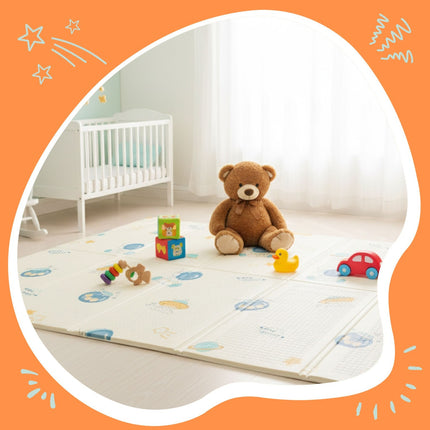 Tapis d'éveil pliable pour bébé - Soleils et lunes, mousse, réversible