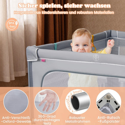Faltbarer Baby-Laufstall mit 50 Bällen, 150x150 cm, Grau