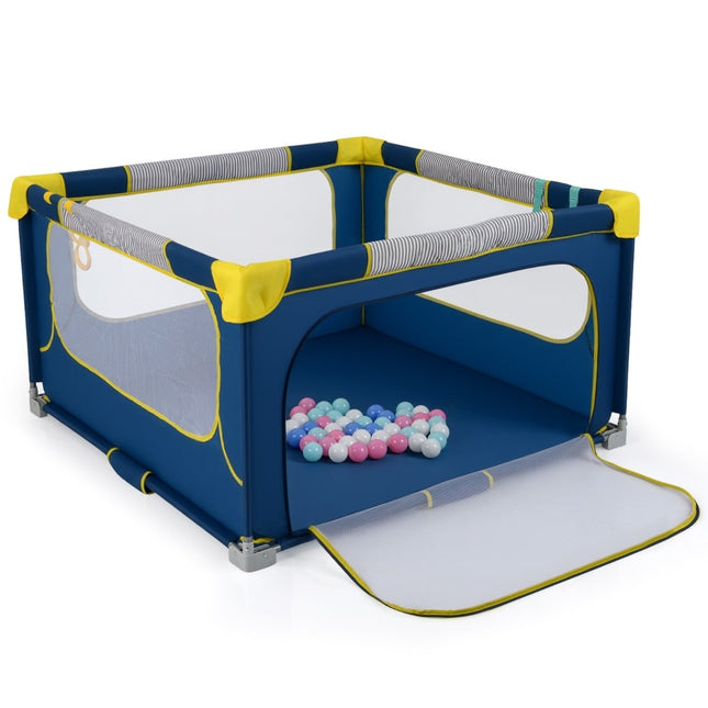 Parc pour bébé pliable avec 50 balles et porte zippée, bleu