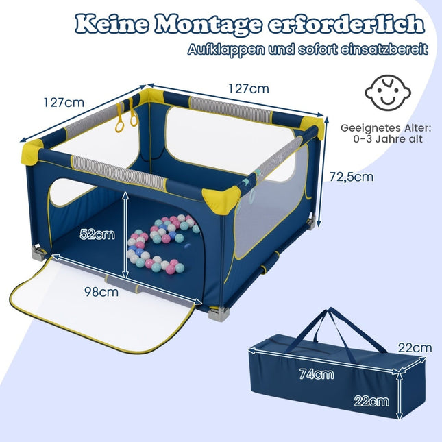 Parc pour bébé pliable avec 50 balles et porte zippée, bleu