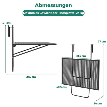 Klappbarer Balkontisch – Einhängetisch aus Metall, Schwarz