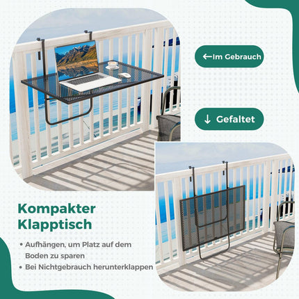 Klappbarer Balkontisch – Einhängetisch aus Metall, Schwarz