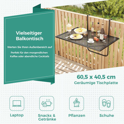 Klappbarer Balkontisch – Einhängetisch aus Metall, Schwarz