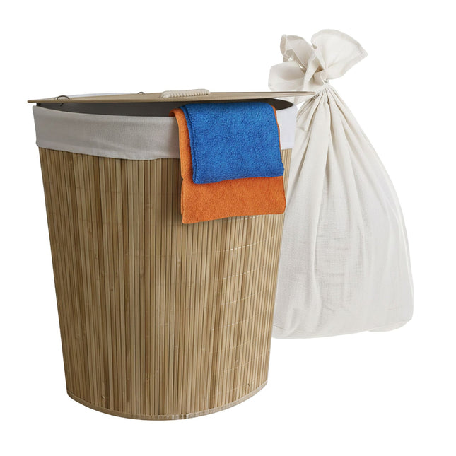 Panier à linge d'angle pliable en bambou avec couvercle