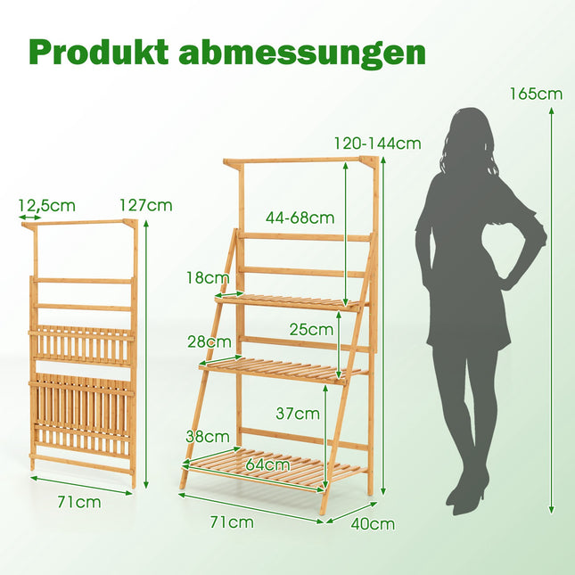 Support à plantes pliable en bambou avec étagères réglables, 71 x 40 x 120 cm