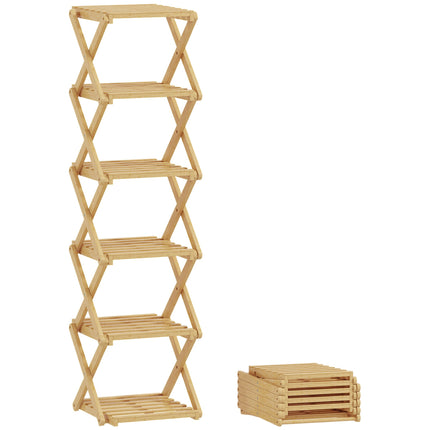 Faltbares Bambus-Schuhregal, 6-stöckig, fasst 9 Paar, 30x29x108 cm
