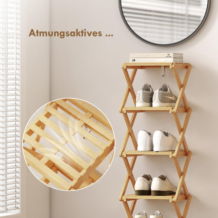 Faltbares Bambus-Schuhregal, 6-stöckig, fasst 9 Paar, 30x29x108 cm