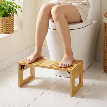 Tabouret de toilette pliable en bambou, antidérapant, finition chêne