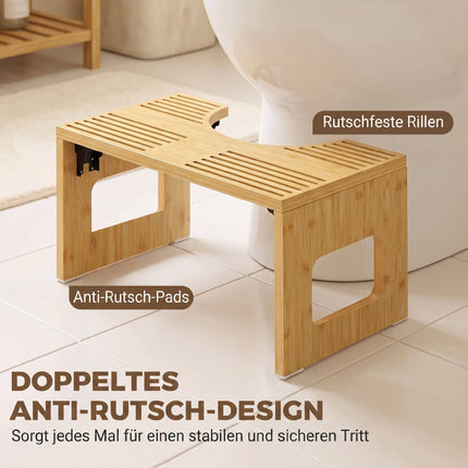 Tabouret de toilette pliable en bambou, antidérapant, finition chêne