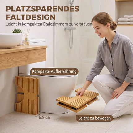Tabouret de toilette pliable en bambou, antidérapant, finition chêne