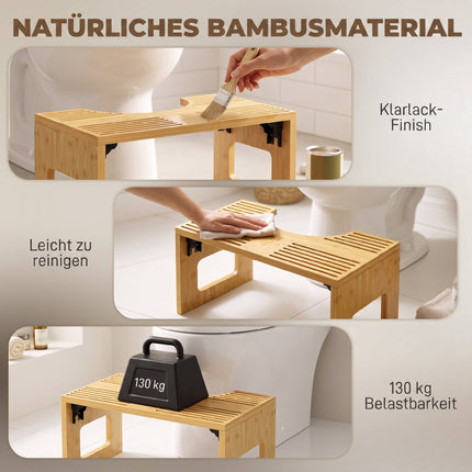 Tabouret de toilette pliable en bambou, antidérapant, finition chêne