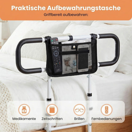 Zusammenklappbares Bettgitter für Senioren mit Aufbewahrungstasche, Weiß